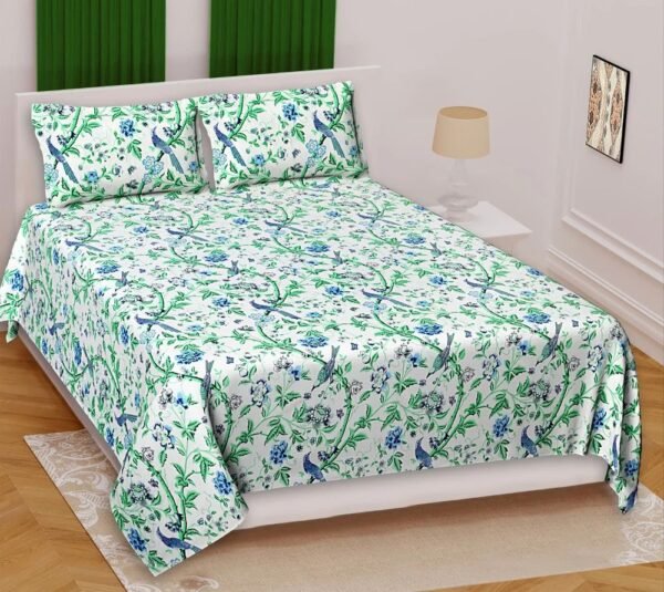 Premium Cotton Double Bedsheet Set ? Hand?Printed Floral Design, Soft & Breathable Fabric, Includes 2 Pillow Covers