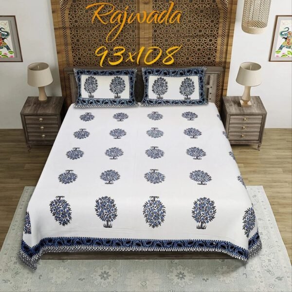 Premium King Size Cotton Bedsheet | Soft & Breathable Double Bed Sheet with 2 Pillow Covers | Elegant Printed Design