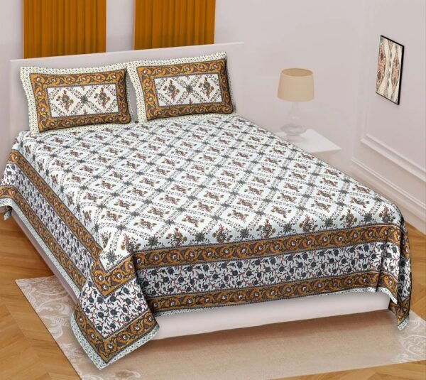 Jaipuri King Size Cotton Bedsheet ? Soft, Breathable Double Bed Sheet with Traditional Rajasthani Print ? Premium Home & Bedroom Decor
