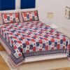 Super?King Size 100% Cotton Jaipuri Bedsheet ? Traditional Blue Floral Block?Print, Soft & Breathable Bed Linen