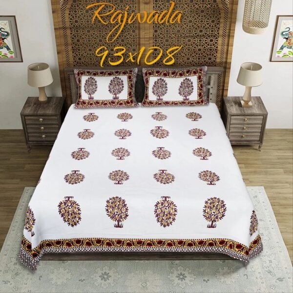 Premium King Size Cotton Bedsheet | Soft & Breathable Double Bed Sheet with 2 Pillow Covers | Elegant Printed Design