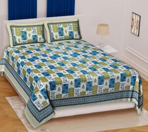 Super?King Size 100% Cotton Jaipuri Bedsheet ? Elegant Multicolor Block?Print, Breathable & Soft Bed Linen