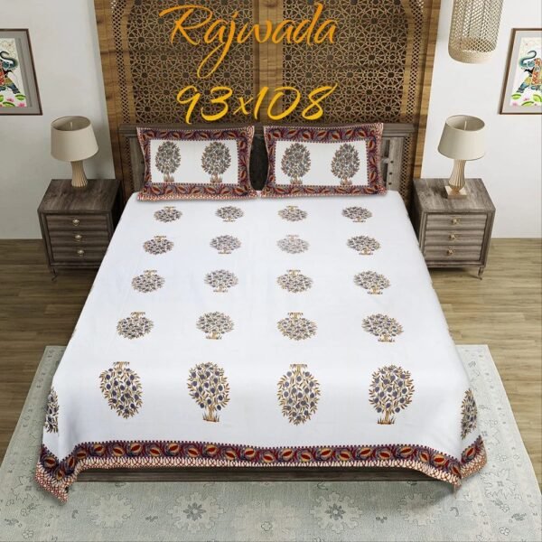 Premium King Size Cotton Bedsheet | Soft & Breathable Double Bed Sheet with 2 Pillow Covers | Elegant Printed Design