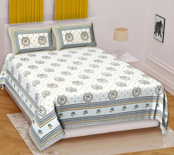 Jaipuri 100% Cotton King?Size Bedsheet with Traditional Rajasthani Floral Print ? Soft, Breathable Double Bed Sheet for Home & Bedroom Decor