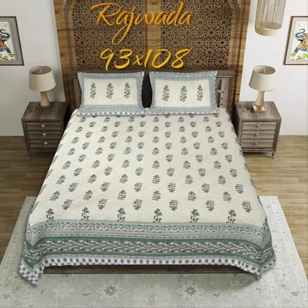 Jaipuri Cotton Double Bedsheet King Size | Traditional Rajasthani Print | Soft & Breathable Bed Sheet with 2 Pillow Covers