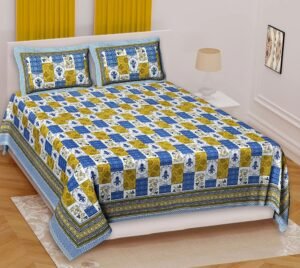 Super King Size 100% Cotton Jaipuri Bedsheet ? Traditional Multicolour Block?Print, Soft & Breathable Bed Linen