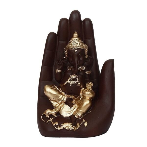1-1-2.jpg Elegant Lord Ganesha Idol in Hand Design | Black & Gold Polyresin Ganpati Statue for Home, Office & Car Dashboard Decor 6 Inch