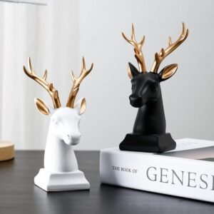 Modern Resin Deer Bust Sculpture with Gold Antlers Contemporary Animal Decor for Home Office