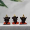 Set of 3 Polyresin 3 Wise Ganesha Figurines, Decorative Showpiece with Gold Crown, 4.5 Inch, Dark Brown for Home, Office & Temple Decor