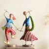 Table Top Metal Dandiya Couple Blue | Handcrafted Decorative Showpiece for Home & Office D?cor | Artistic Rajasthani Folk Dance Figurine
