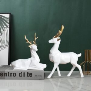 Elegant White & Gold Deer Figurine Set - Modern Resin Antler Sculptures for Home Decor