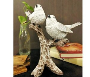 White Resin Birds Perched on Branch Sculpture Nature Lover Gift, Shelf Decor