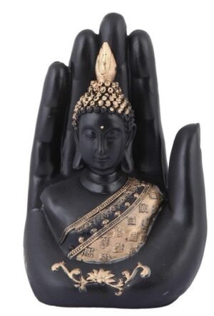 Handcrafted Lord Meditating Hand Palm Buddha Idol Statue Showpieces for Living Room,Bedroom,Gift,Home Decor,Table Decorations (Black Palm Buddha)