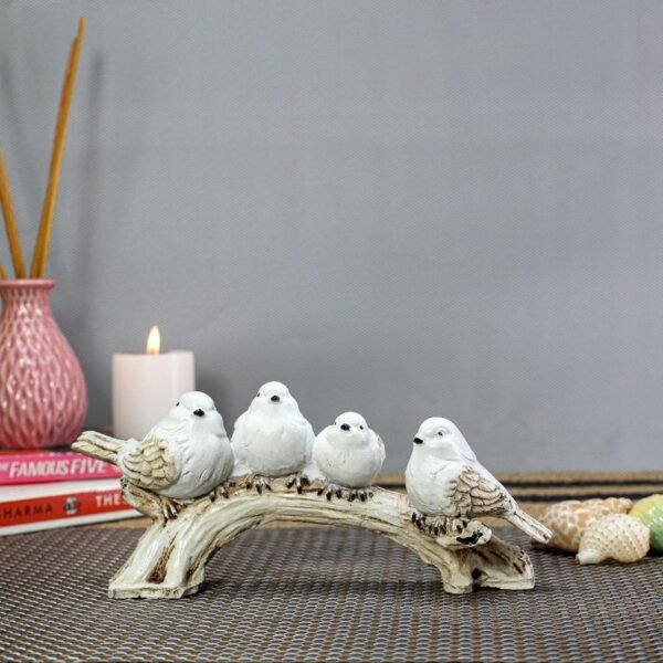 1-13.jpg White Resin Love Birds on Tree Branch - Set of 4 Bird Statues for Tabletop & Shelf Decor