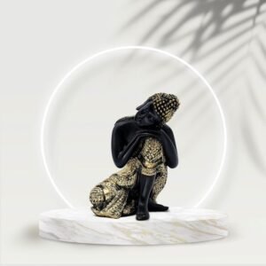 Resting Buddha Showpiece Statue, Black and Gold, 16.5 cm x 12.7 cm