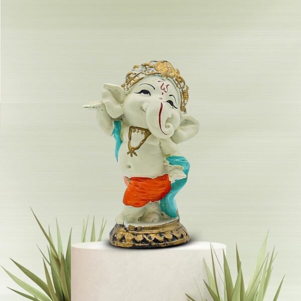 1-16-2.jpg Dancing Baby Ganesha Idol Colorful Ganpati Statue in Orange Dhoti for Home Temple Decor, Car Dashboard & Spiritual Gift 5 Inch Polyresin
