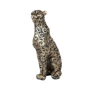 Ornate Bronze Leopard Statue with Floral Patterns Unique Home Decor and Gift Idea