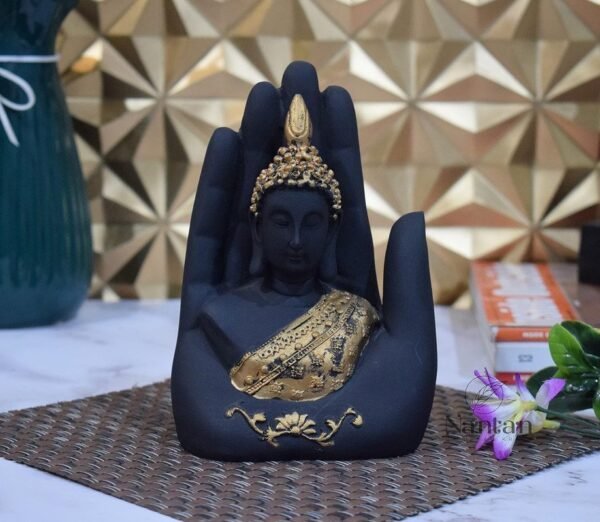 1-2-1.jpg Hand-Crafted Buddha Hand Mudra Statue, Black & Gold Resin Ornament, Ideal for Home Decor, Desk, Prayer Altar & Spiritual Gift