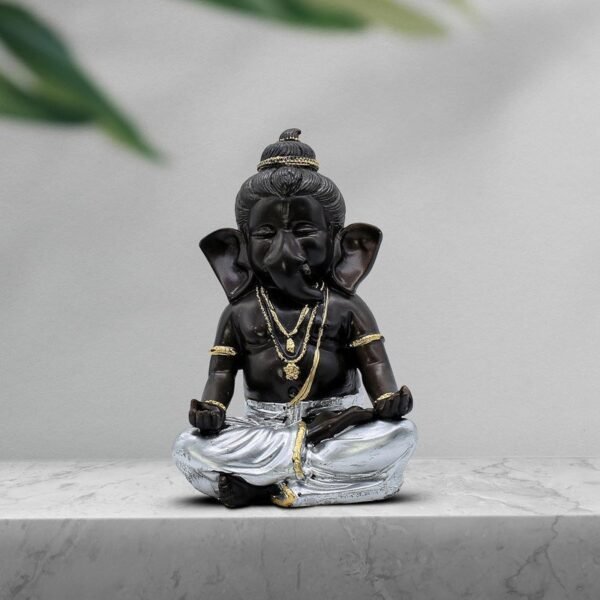 1-2-2.jpg Lord Ganesha Idol for Home Decor | Black & Silver Meditating Ganpati Statue | Polyresin Ganesh Murti for Pooja Room, Office, Car Dashboard & Gift 6 Inch