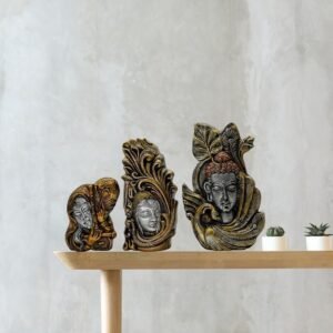 Decorative Buddha Statue Set of 3, Antique Gold and Silver Finish, 4.5-6.5 Inch Height