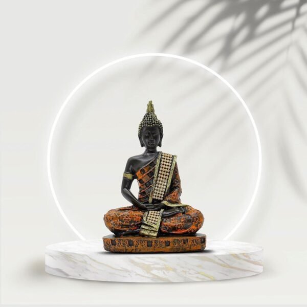 Samadhi Buddha Decorative Buddha Statue, Black and Orange with Jewelled Robe, 7.5 inch Height