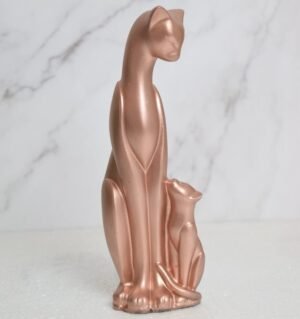 Rose Gold Cat Statue Elegant Mother and Kitten Sculpture for Home Decor