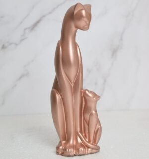 Rose Gold Cat Statue - Elegant Mother and Kitten Sculpture for Home Decor