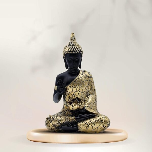 Decorative Buddha Statue, Black and Gold Mosaic Design | Buddha Idols for Home Decor, 26.7 cm x 17.8 cm