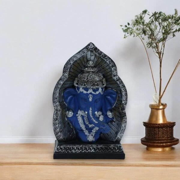 Decorative Ganesha Statue - Blue & Silver - Handcrafted - Home & Office Decor - Ganesh Chaturthi Gift