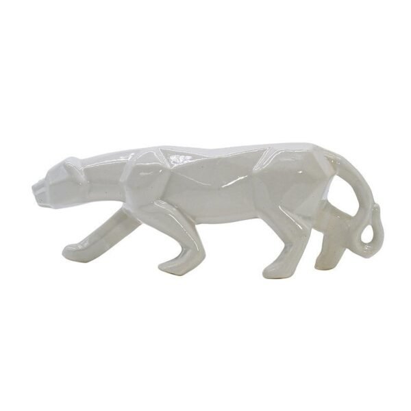 White Ceramic Panther Figurine Elegant Home Decor Animal Sculpture