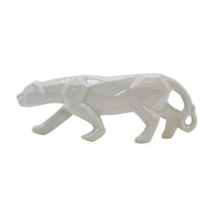 White Ceramic Panther Figurine - Elegant Home Decor - Animal Sculpture