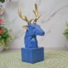 Blue Deer Head Sculpture with Gold Antlers - Modern Home Decor - Unique Gift Idea