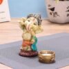 1-26-2.jpg Ganesha Statue with Riddhi Siddhi - Brass, Golden Finish, 3 Inches, Symbol of Good Fortune & Prosperity for Hindu Homes