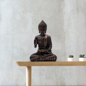 Meditation Buddha Statue with Lotus Bowl for Office Decor, Bronze Antique Finish, 24.1 x 16.5 cm