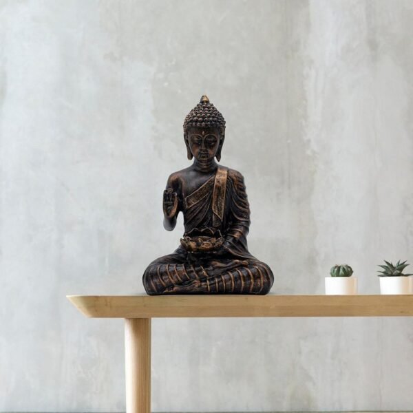 1-27-1.jpg Meditation Buddha Statue with Lotus Bowl for Office Decor, Bronze Antique Finish, 24.1 x 16.5 cm