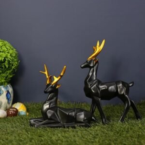 Elegant Black Deer Statues with Golden Antlers - Perfect Home Decor for Modern Living Spaces
