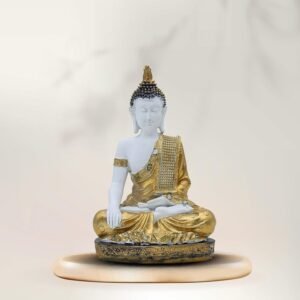 Decorative Buddha Statue for Meditation Room White and Gold, 28 cm x 18 cm
