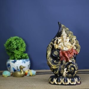 Ganesha Statue Sitting on a Mouse - Black and Gold Decorative Figurine for Home & Office - Hindu God of Wisdom and Prosperity - Perfect for Diwali and Ganesh Chaturthi