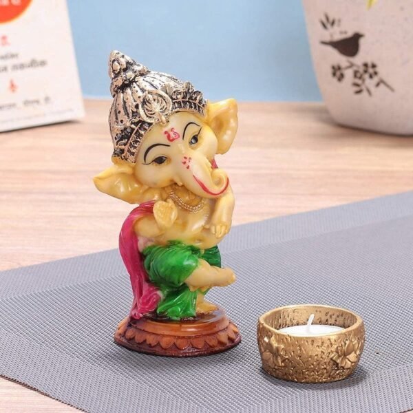 1-29-2.jpg Handcrafted Lord Ganesha Tea Light Candle Holder Metal Resin Puja & Diwali Home Decor, Religious Statue Showpiece, Good Luck Gift for Temple, Office & Living Room