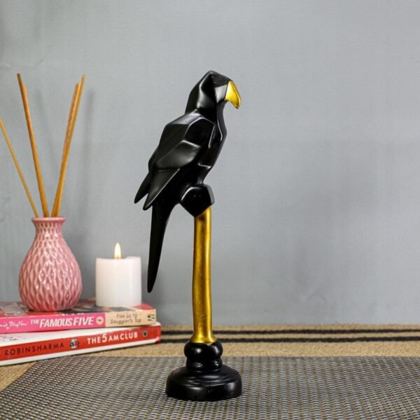 Elegant Black Parrot Sculpture with Gold Accents - Unique Home Decor Piece