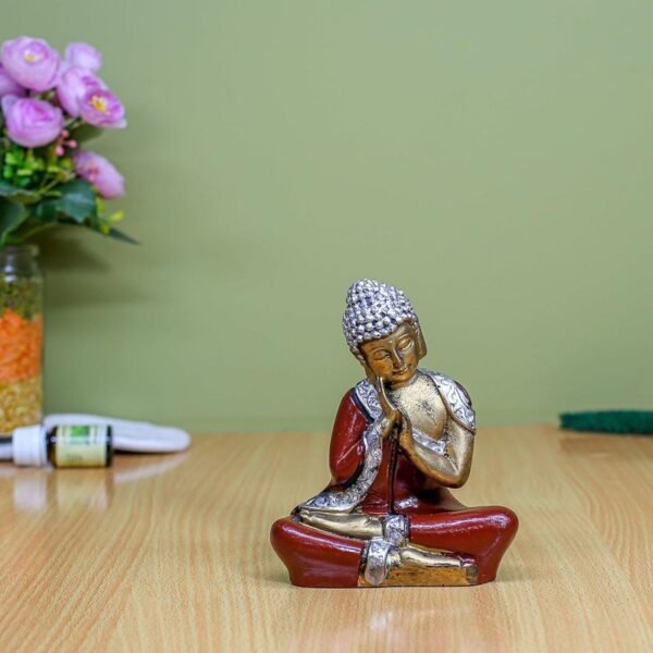 Decorative Buddha Statue Showpiece for Home Decor | Polyresin God Figurine, Red and Gold