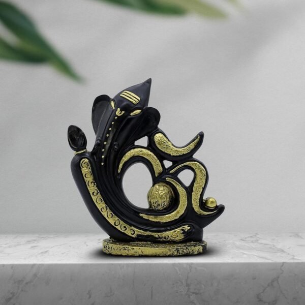 1-31-2.jpg Black & Gold Resin LordGanesha Statue with OM Script Decorative Puja Room & Home Temple Idol, Spiritual Showpiece for Diwali, Ganesh Chaturthi & Good Luck Gift