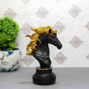 Black and Gold Horse Head Statue - Luxurious Decor for Home & Office