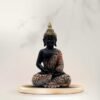 1-32-1.jpg Meditating Sitting Buddha Statue Showpiece Idol Home Decor Items with Gold Crown and Carved Robe, Black and Orange, 28 cm x 15 cm
