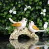 1-32.jpg Adorable Bird Figurines on Branch - White and Gold Decorative Statue for Home and Garden
