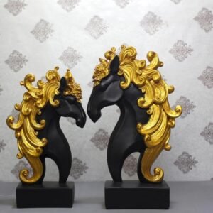 Elegant Black and Gold Horse Statues - Majestic Decorative Accents for Home and Office