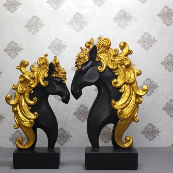 Elegant Black and Gold Horse Statues - Majestic Decorative Accents for Home and Office
