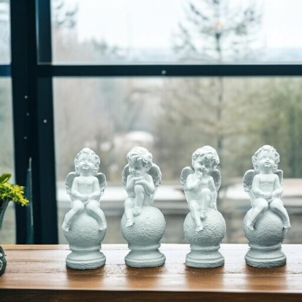 1-34-1.jpg White Angel Figurine Set of 4, Decorative Garden Statues, 8 Inch Height, 3-3.5 Inch Width