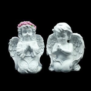 Decorative Angel Figurines Set of 2, White Praying Angels with Wings, 6 Inch Height, Garden Home Decor
