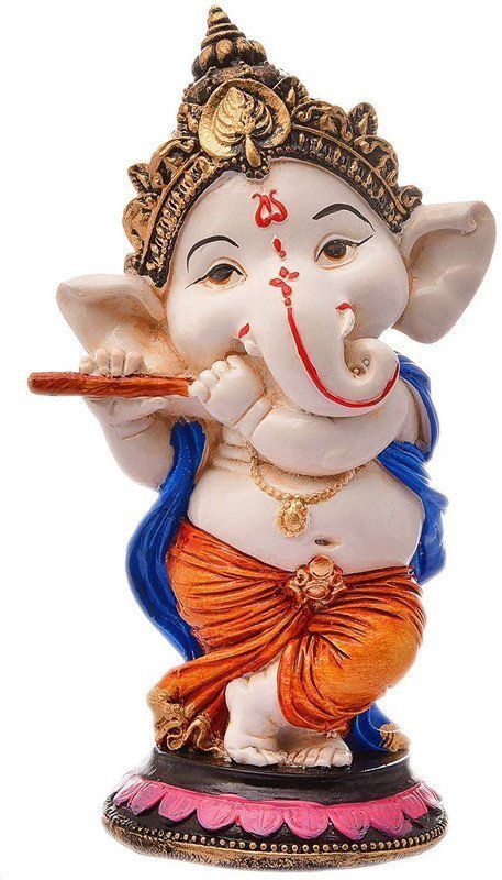 1-35-2.jpg Polyresin Baby Ganesha Flute Statue HandPainted Lord Ganpati Idol for Puja Room, Home & Office decor, Spiritual Gift for Diwali & Ganesh Chaturthi